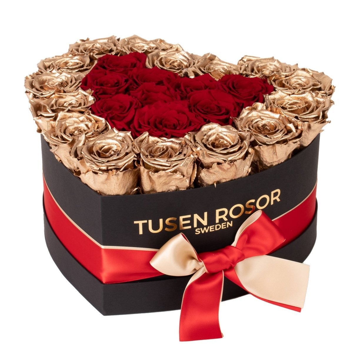 24k Guld & röda evighetsrosor | Hjärtbox