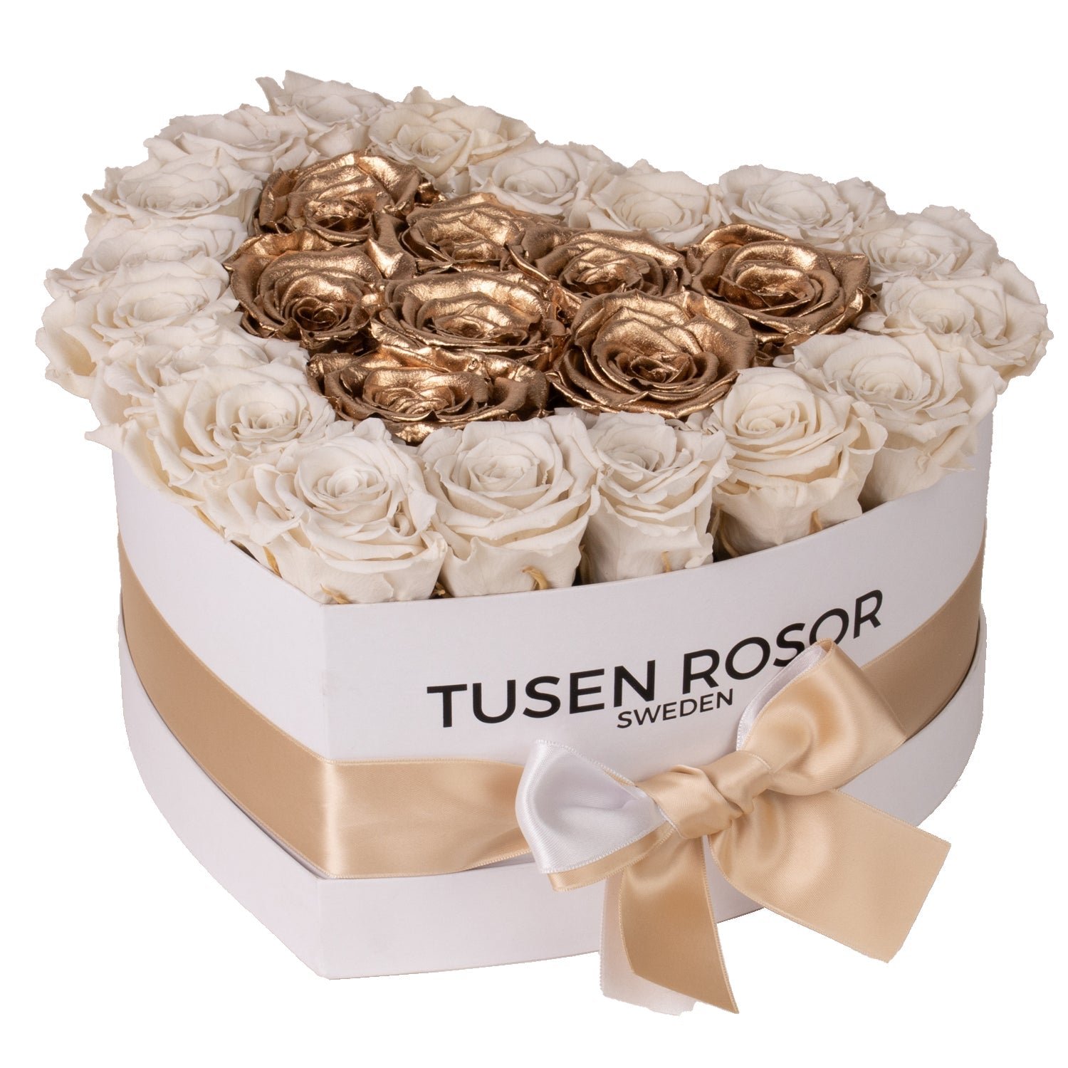 Vita & 24k guld evighetsrosor | Hjärtbox